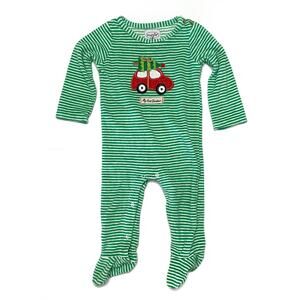 Mudpie My First Christmas Green White Striped Holiday Playsuit One Piece 9-12 M